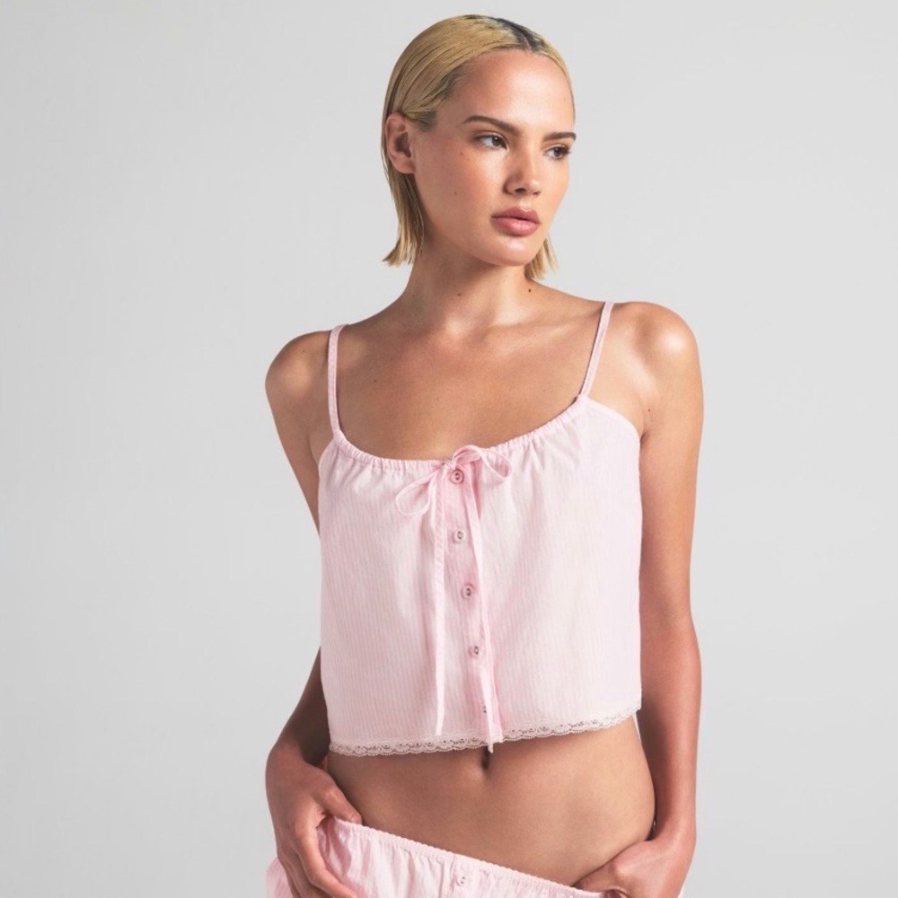Skims SET Cherry Blossom Cotton Poplin Striped Tank AND Short Size Large NWT